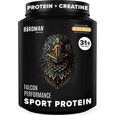 BIRDMAN Falcon Performance Vegan Protein Powder, 31g Protein, 5g Creatine, 5g BCAA, Probiotics, Electrolytes, Pre Workout, Low Carb, Sugar Free &amp; Dairy Free, Plant Based Vanilla Protein -19 Servings