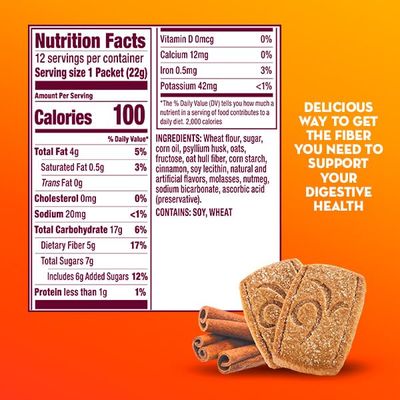 Metamucil Fiber Thins, Daily Psyllium Husk Fiber Supplement, Supports Digestive Health and Satisfies Hunger, Cinnamon Spice Flavor, 48 Total Servings (4 Packs of 12)
