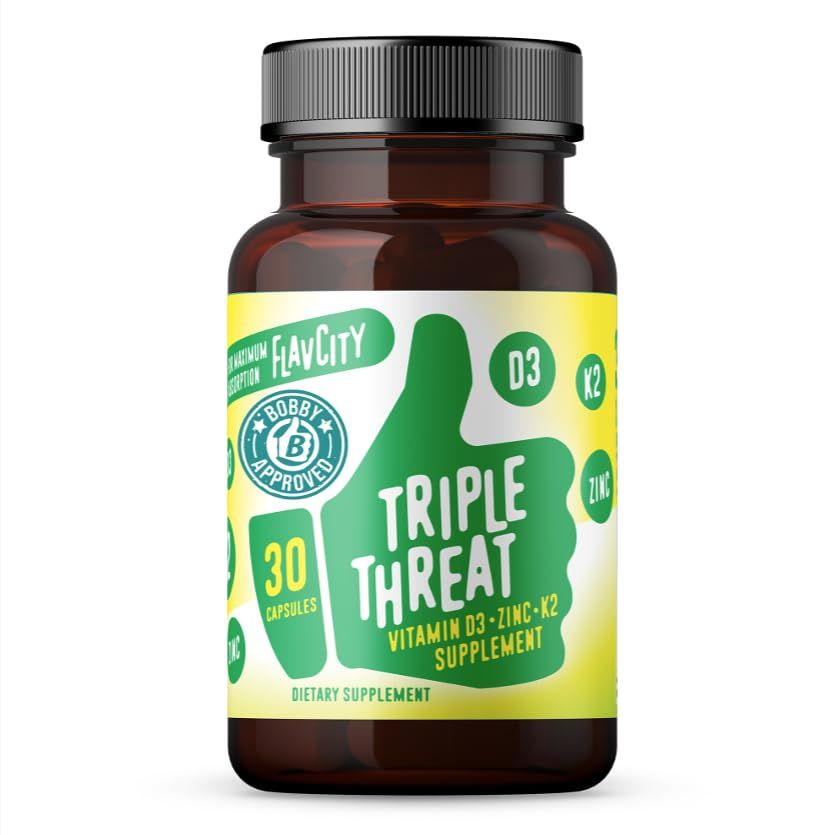 FlavCity Vitamin D Supplement, Triple Threat - 3-in-1 Dietary Supplement for Immune Support - Made with Vitamin D3, Zinc &amp; Vitamin K2 for Maximum Absorption - 30 Capsules