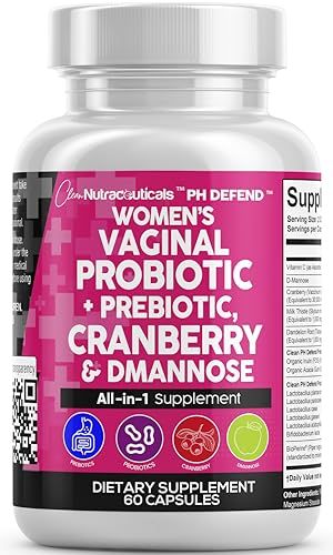 Clean Nutraceuticals Vaginal Probiotics for Women + Prebiotics 20 Billion Cranberry Pills w/D-Mannose 500 mg for Urinary Tract Health pH Balance - for Vaginal Health Supplements Pills