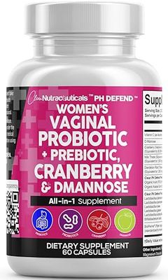 Clean Nutraceuticals Vaginal Probiotics for Women + Prebiotics 20 Billion Cranberry Pills w/D-Mannose 500 mg for Urinary Tract Health pH Balance - for Vaginal Health Supplements Pills