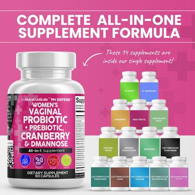 Clean Nutraceuticals Vaginal Probiotics for Women + Prebiotics 20 Billion Cranberry Pills w/D-Mannose 500 mg for Urinary Tract Health pH Balance - for Vaginal Health Supplements Pills