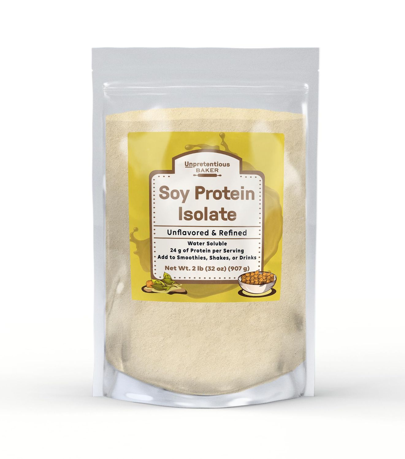 Unpretentious Baker Soy Protein Isolate (2 lb), Good Source of Protein &amp; Iron, Smoothies, Shakes