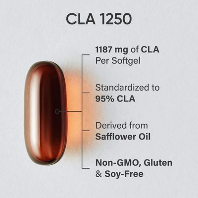 Sports Research CLA - 1250mg with Active Conjugated Linoleic Acid for Men and Women | Non-GMO, Soy &amp; Gluten Free - 95% (180 Softgels)