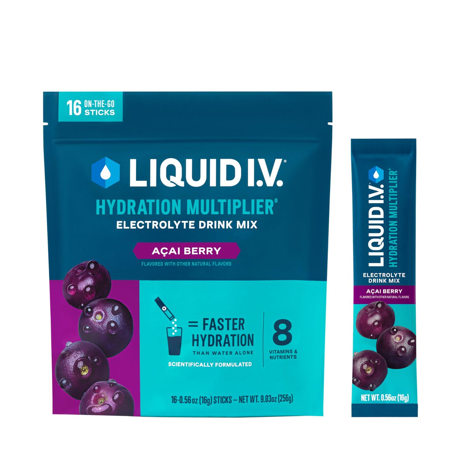 Liquid I.V. Hydration Multiplier - Aa Berry - Hydration Powder Packets | Electrolyte Powder Drink Mix | Convenient Single-Serving Sticks | Non-GMO | 16 Servings (Pack of 12)