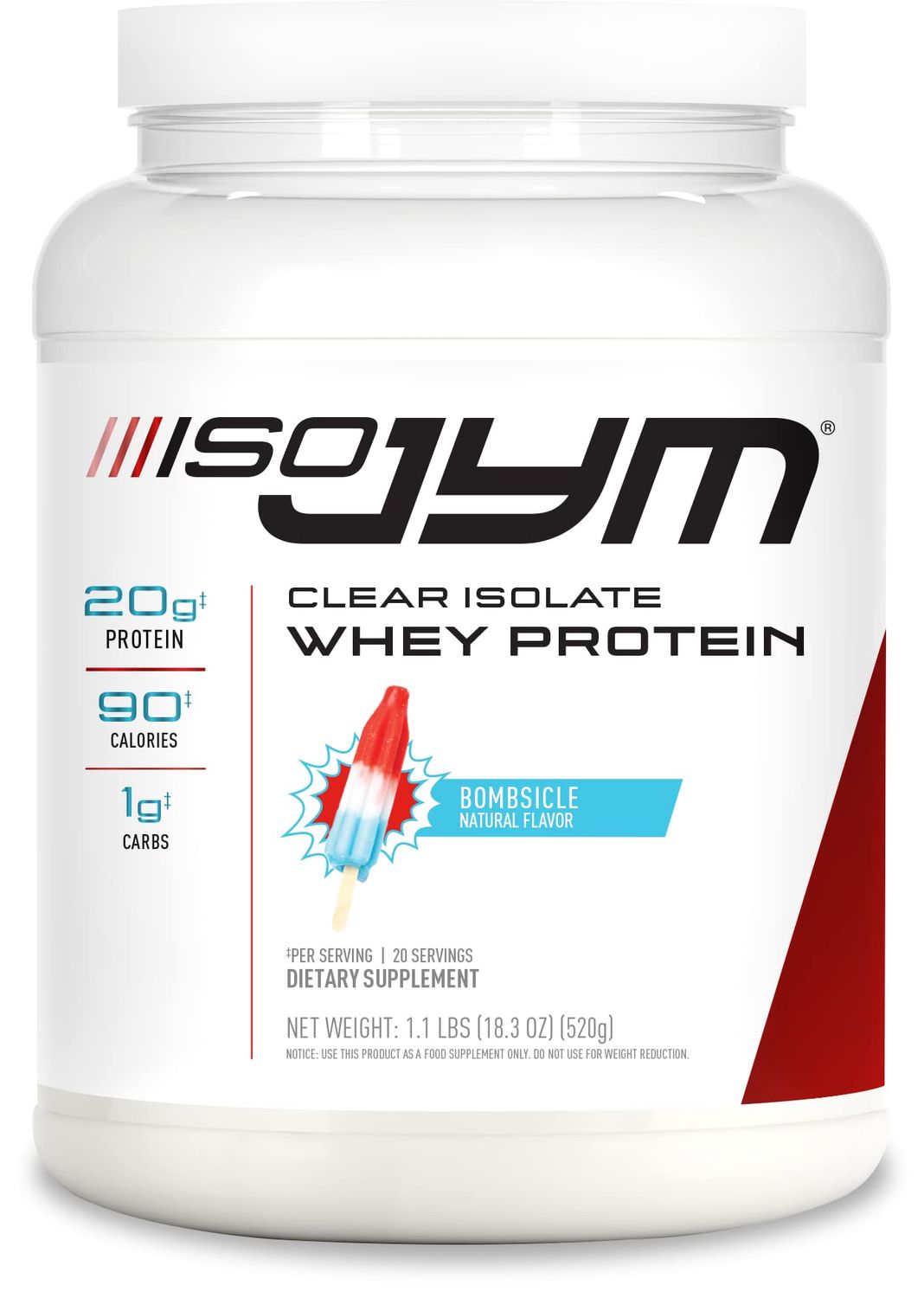 Iso JYM Bombsicle, 90 Calories, 100% Whey Protein Isolate, Zero Fat, Zero Sugars, Mixes Clear, for Women &amp; Men, JYM Supplement Science, 20 Servings