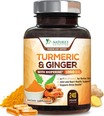 Turmeric Curcumin Supplement 1950mg with Organic Turmeric &amp; Ginger, 95% Curcuminoids, BioPerine Black Pepper for Best Absorption, Nature&#39;s Vegan Joint Support, Non-GMO, Bottled in USA - 240 Capsules