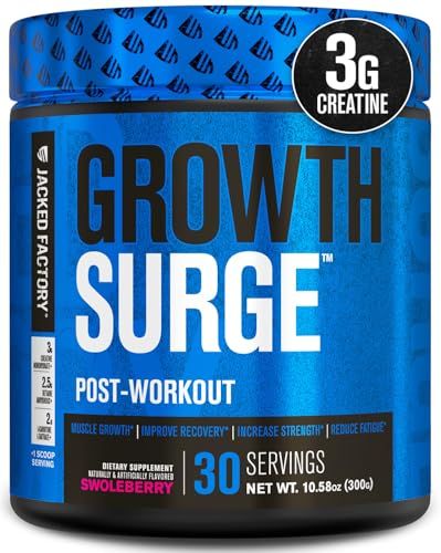 Jacked Factory Growth Surge Creatine Post Workout w/L-Carnitine - Daily Muscle Builder &amp; Recovery Supplement with Creatine Monohydrate, Betaine, L-Carnitine L-Tartrate - 30 Servings, Swoleberry