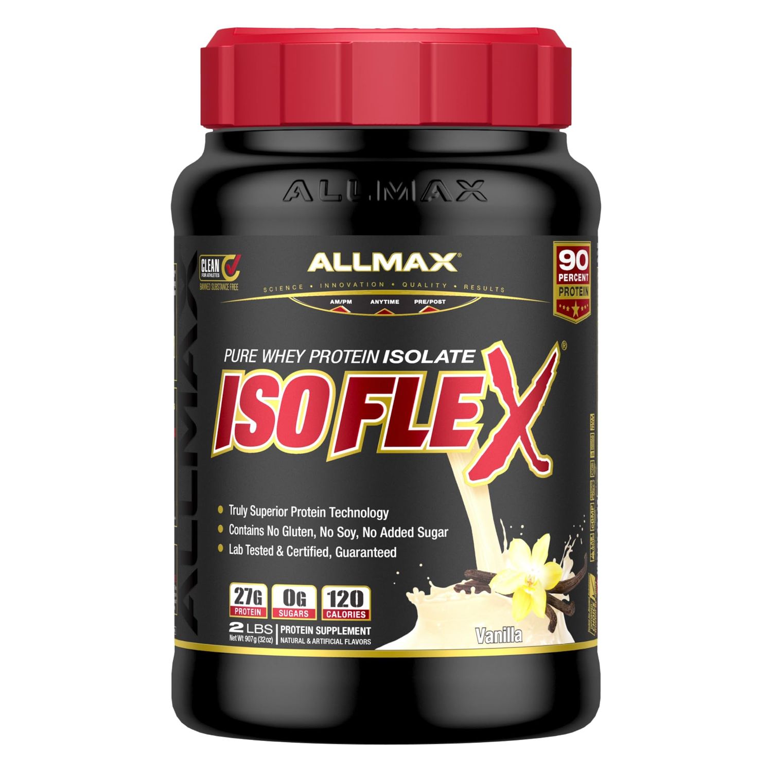 ALLMAX ISOFLEX Whey Protein Isolate, Vanilla - 2 lb - 27 Grams of Protein Per Scoop - Zero Fat &amp; Sugar - 99% Lactose Free - Gluten Free &amp; Soy Free - Approx. 30 Servings