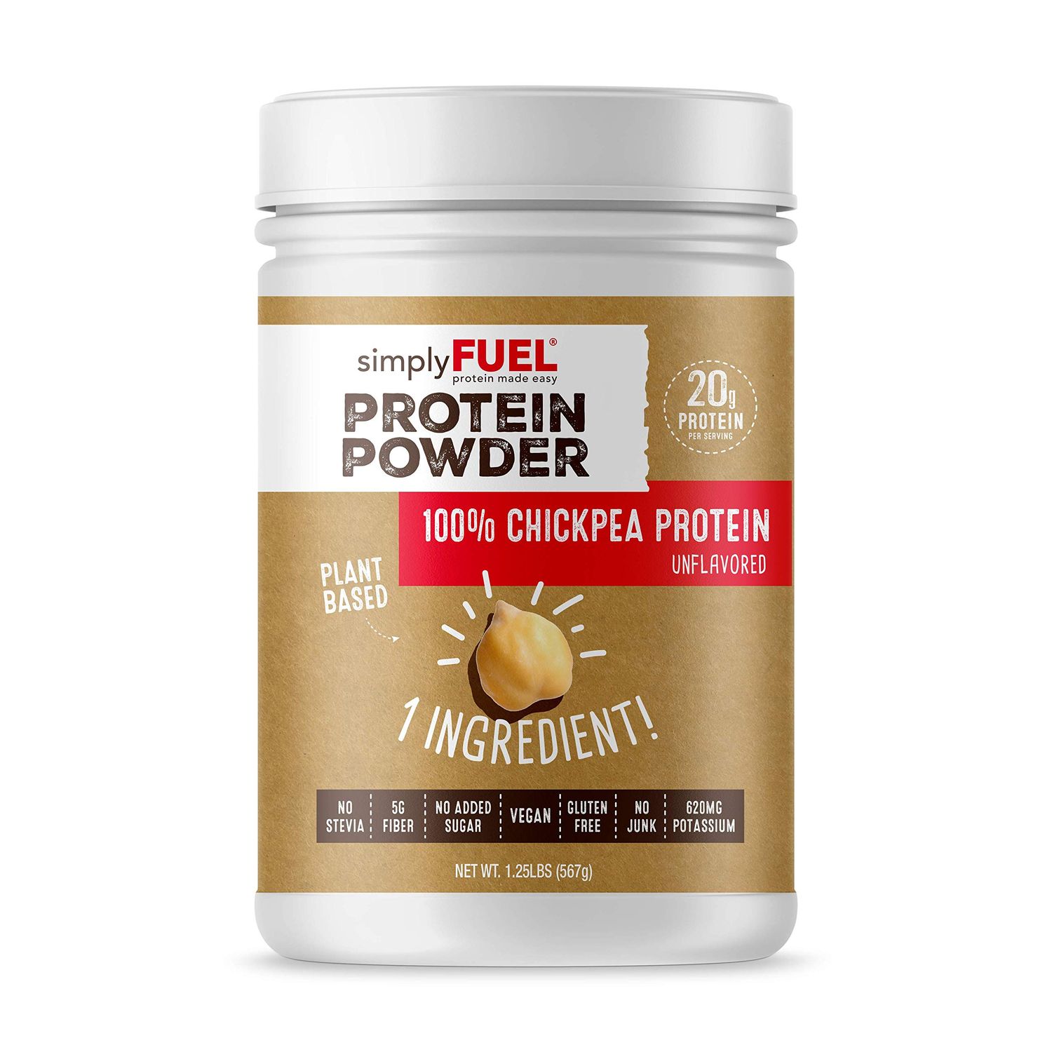 simplyFUEL Plant Based Protein Powder - Chickpea Protein - 20g No Whey Protein Powder Unflavored - High Fiber - Unsweetened - No Stevia - Nothing Artificial - 1.25 pounds