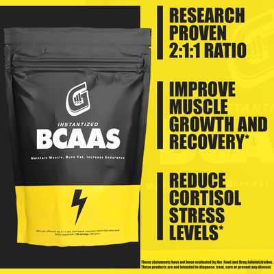 Gains in Bulk BCAA Powder Supplement -Branch Chain Amino Acids for Pre, Intra, Post Workout Recovery - Clean, Pure, Unflavored (100 Servings)