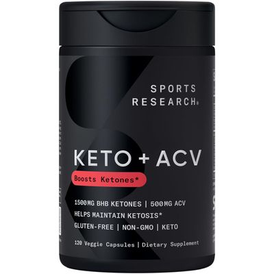 Sports Research Keto Plus ACV Capsules - Diet Support with 500mg of Apple Cider Vinegar &amp; 1500mg goBHB Exogenous Ketones - Gluten Free &amp; Keto Certified - 120 Veggie Capsules