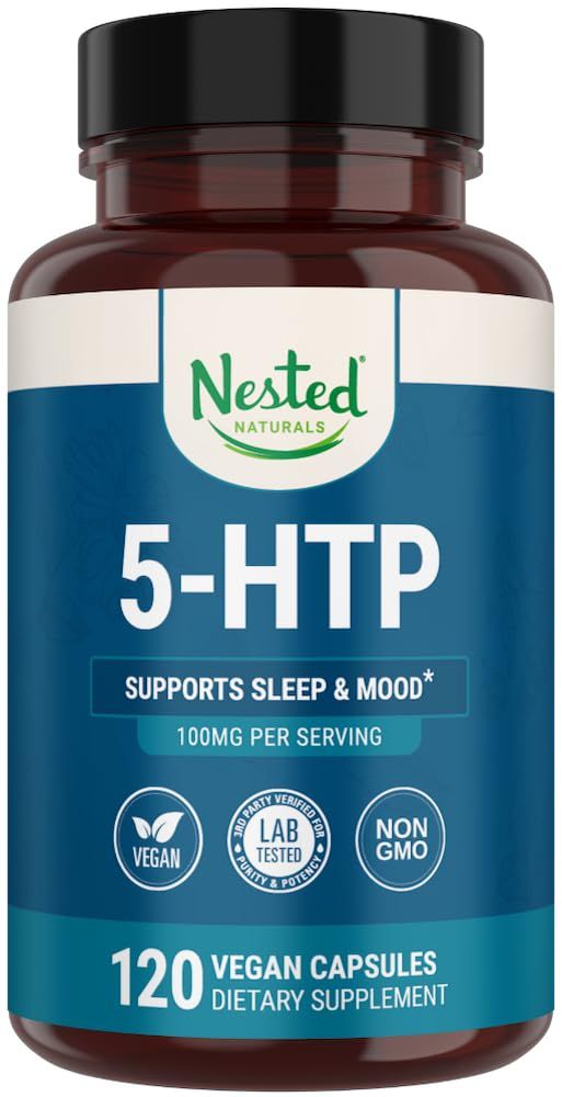 Nested Naturals 5-HTP 100 mg (5-hydroxytryptophan) - Sleep and Mood Support - 5HTP Supplement for Naturally Sourced Serotonin - 120 Non-GMO, Vegan Capsules