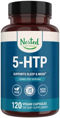 Nested Naturals 5-HTP 100 mg (5-hydroxytryptophan) - Sleep and Mood Support - 5HTP Supplement for Naturally Sourced Serotonin - 120 Non-GMO, Vegan Capsules