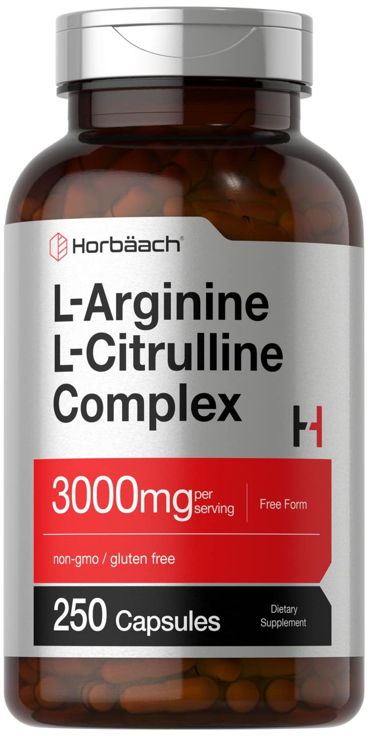 Horbach L-Arginine L-Citrulline Complex | 3000mg | 250 Capsules | Non-GMO, Gluten Free Supplement