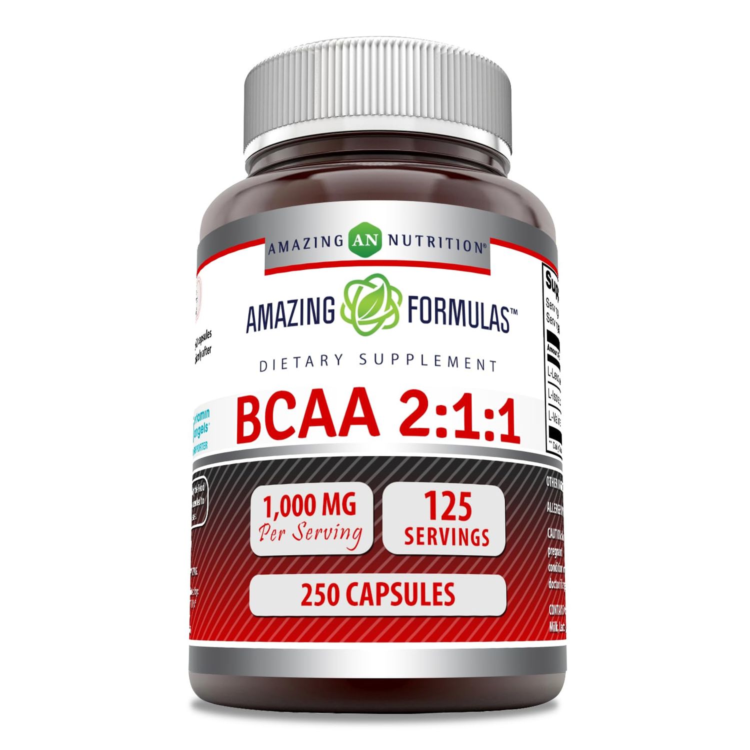 Amazing Formulas BCAA 2:1:1 1000 Mg Per Serving | Capsules Supplement | Branched Chain Amino Acids | Made in USA (1 Pack, 250 Count)