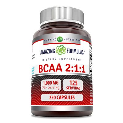 Amazing Formulas BCAA 2:1:1 1000 Mg Per Serving | Capsules Supplement | Branched Chain Amino Acids | Made in USA (1 Pack, 250 Count)