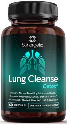 Sunergetic Premium Lung Support Supplement - Lung Cleanse &amp; Detox Supplement With Mullein Leaf, NAC, Bromelain &amp; Boswellia-Lung Health Formula for Respiratory, Breathing &amp; Bronchial Health-60 Capsules