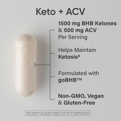 Sports Research Keto Plus ACV Capsules - Diet Support with 500mg of Apple Cider Vinegar &amp; 1500mg goBHB Exogenous Ketones - Gluten Free &amp; Keto Certified - 120 Veggie Capsules