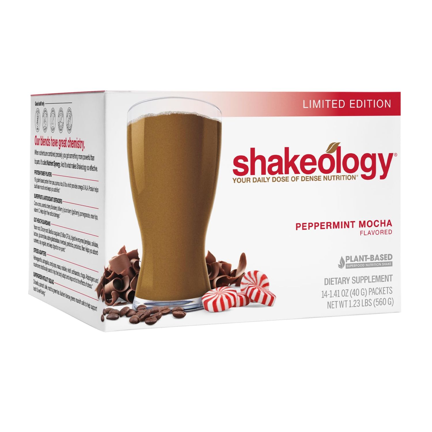 BODi Shakeology Vegan Protein Powder - Gluten Free, Superfood Protein Shake - Helps Support Healthy Weight Loss, Lean Muscle Support, Manage Effects of Stress, Peppermint Mocha - 14 Servings