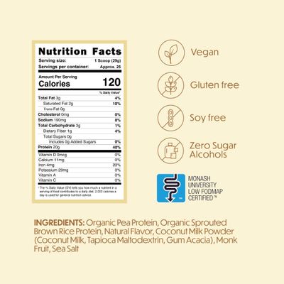 TumLove Vegan Protein Powder - Low FODMAP Certified, Gluten-Free, Dairy-Free, Soy-Free, 100% Gut-Friendly & Non-Bloating, Vanilla (25 Servings)