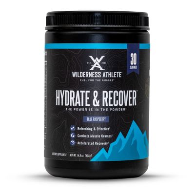 Wilderness Athlete - Hydrate &amp; Recover | Liquid Hydration Powder Electrolyte Drink Mix - Recover Faster with Bcaas - Hydrate Powder with 1000mg of Vitamin C - 30 Serving Tub (Blue Raspberry)