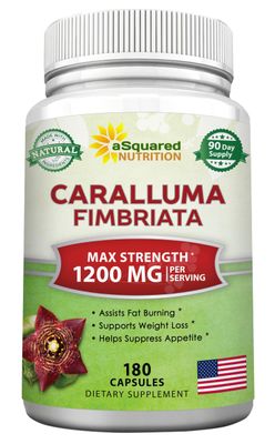 aSquared Nutrition Caralluma Fimbriata 1200mg - 180 Capsules, Natural Extract Weight Loss Diet Pill Supplements, Plant Root Appetite Suppressant &amp; Pure Energy Booster, Max Strength Slim Lean Fat Burn