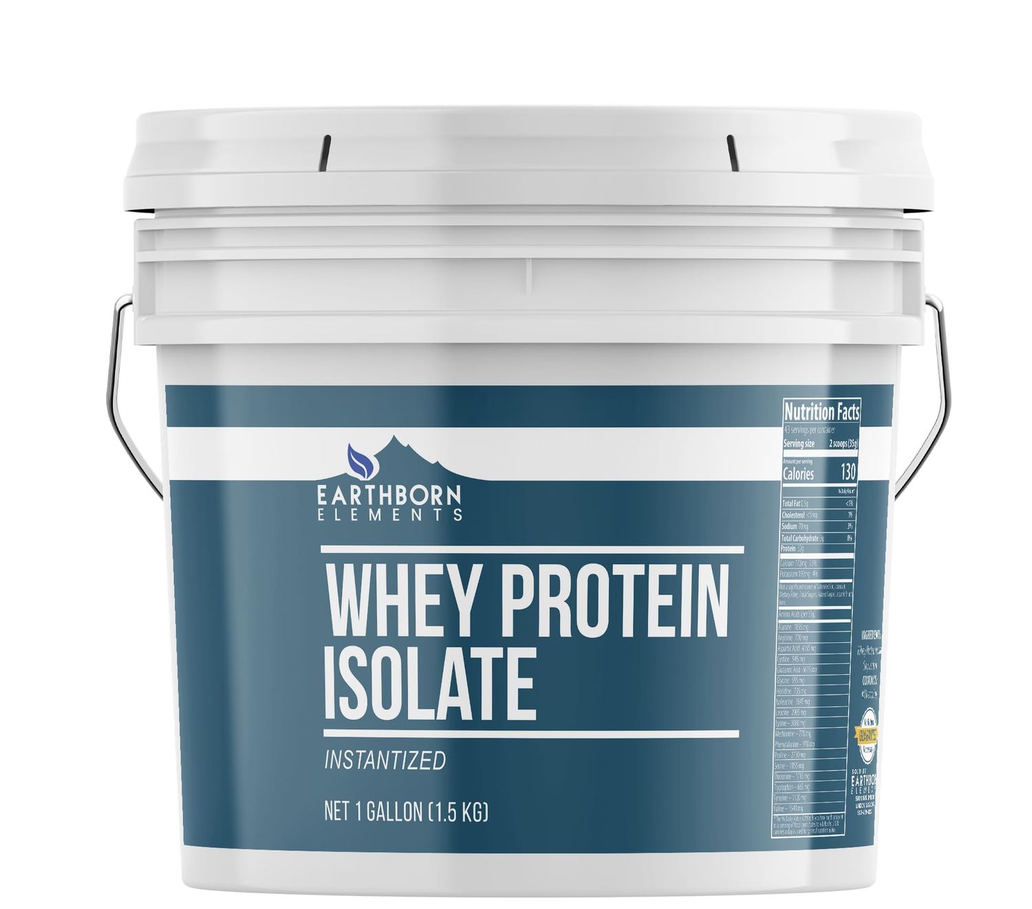 Earthborn Elements Whey Protein Isolate, 1 Gallon Bucket, Protein Powder, Unflavored, Workout Supplement