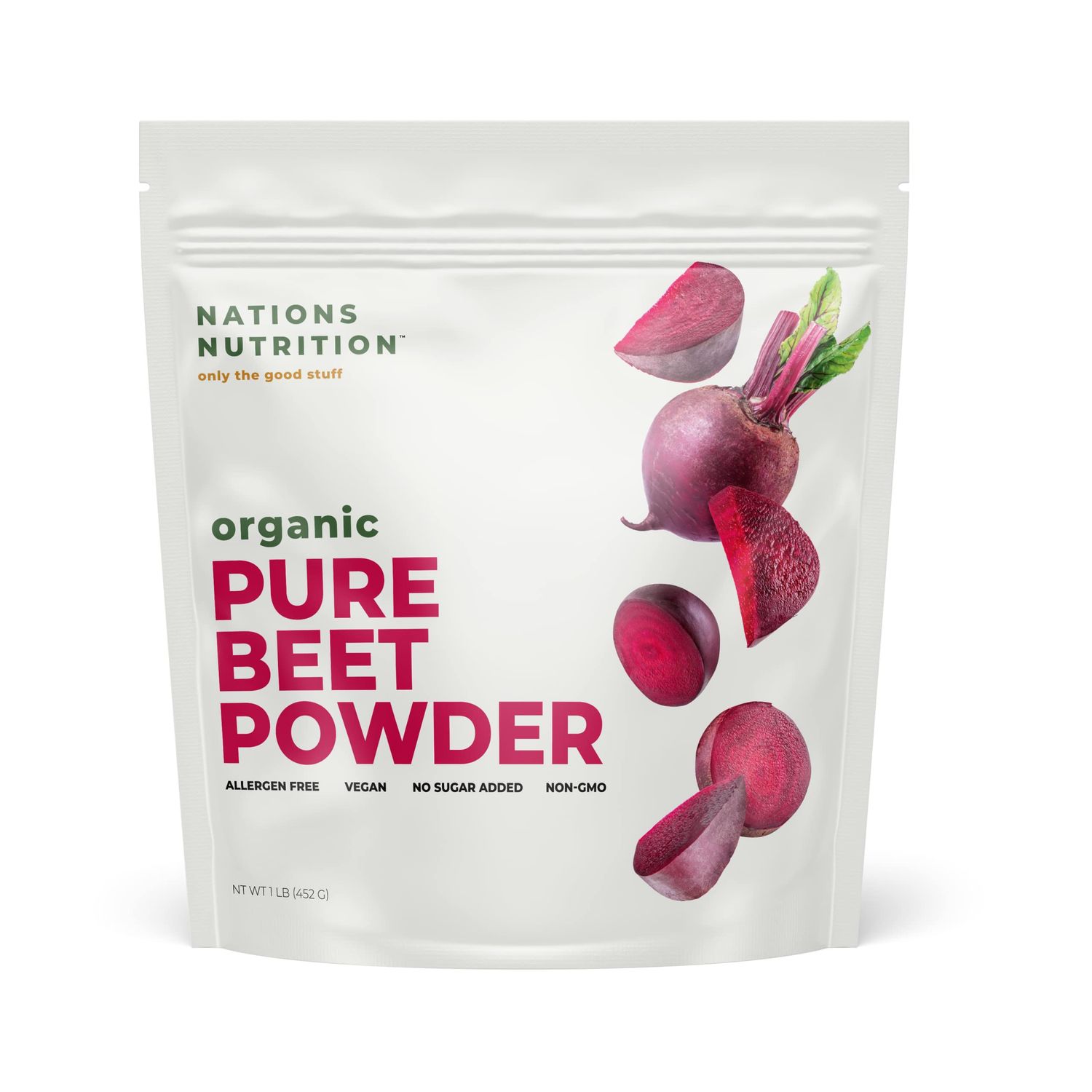 Nations Nutrition Pure Beet Root Powder Organic - Nitric Oxide Circulation Superfood, Supports Blood Flow &amp; Heart Health - Increase Stamina &amp; Natural Energy, 30+ Servings (1 LB Bag)