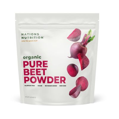 Nations Nutrition Pure Beet Root Powder Organic - Nitric Oxide Circulation Superfood, Supports Blood Flow &amp; Heart Health - Increase Stamina &amp; Natural Energy, 30+ Servings (1 LB Bag)