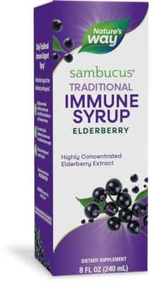 Natures Way Sambucus Elderberry Traditional Immune Syrup, Highly Concentrated Black Elderberry Extract, Traditional Immune Support*, Delicious Berry Flavored, 8 Fl Oz (Packaging May Vary)