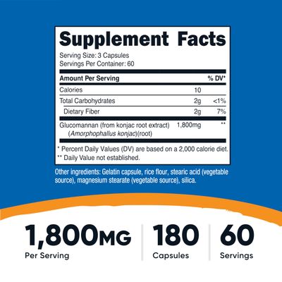 Nutricost Glucomannan 1,800mg Per Serving, 180 Capsules - Natural Fiber Source, Non-GMO, Gluten Free
