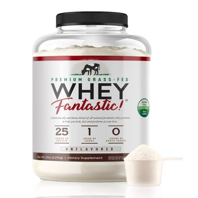 Whey Fantastic Unflavored - 100% Natural Grass Fed Whey Protein Powder - Unique 3-Whey Blend of Whey Isolate, Concentrate &amp; Hydrolysate Provides 25g of Protein per Serving - 5lb - 75 Servings