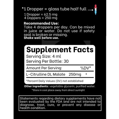 Think Above L-Citrulline DL Malate 2:1 Liquid Drops Supplementm - 250 mg per Serving - 30 Day Supply - Dropper Top