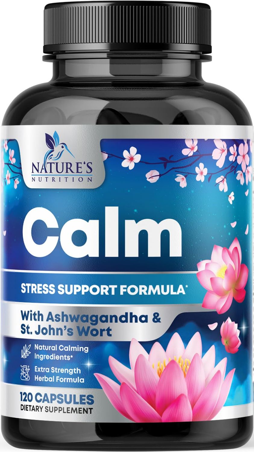 Natural Unwind, Calm, &amp; Relax Support with Ashwagandha, GABA, Magnesium, 5-HTP, L-Theanine &amp; B Vitamins, Natural Focus, Energy &amp; Immune Support - Nature&#39;s Non-GMO, Vegan, Gluten Free - 120 Capsules