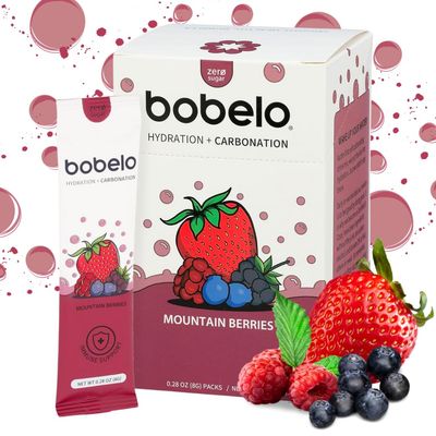 Bobelo Self Carbonating Hydration Packets | Low Calorie Drink Mix, Electrolytes Powder Packets | Keto Friendly, Sugar Free Water Enhancer | Soda &amp; Sparkling Water Alternative | Mountain Berries(30ct)