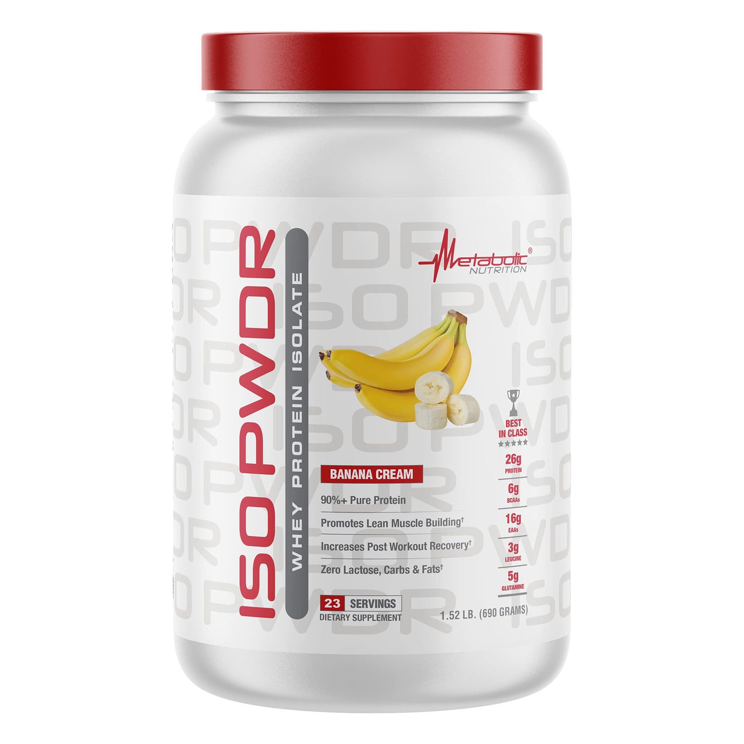 Metabolic Nutrition Whey Protein Isolate ISO PWDR Banana Cream, 1.54lb, 23 Servings, 26g Protein, Fast Digesting, Zero Carbs, Delicious Flavor, Very Low Carbs &amp; Fat, Zero Lactose