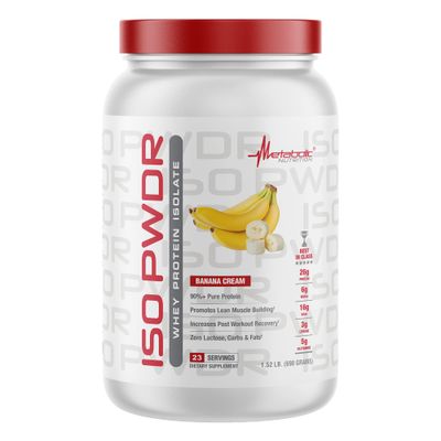 Metabolic Nutrition Whey Protein Isolate ISO PWDR Banana Cream, 1.54lb, 23 Servings, 26g Protein, Fast Digesting, Zero Carbs, Delicious Flavor, Very Low Carbs &amp; Fat, Zero Lactose