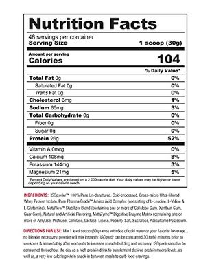 Metabolic Nutrition Whey Protein Isolate ISO PWDR Banana Cream, 1.54lb, 23 Servings, 26g Protein, Fast Digesting, Zero Carbs, Delicious Flavor, Very Low Carbs & Fat, Zero Lactose