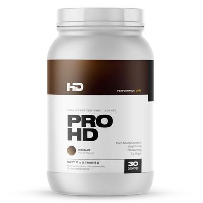 HD MUSCLE ProHD Protein | 100% Grass Fed Whey Isolate | 25g Protein, 110 Calories, 0g Fat | Zero Fillers or Amino Spiking | 30 Servings (Chocolate)