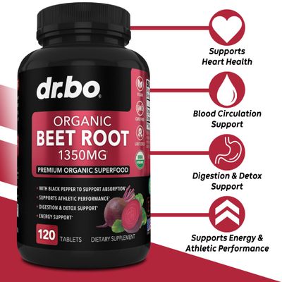 Organic Beet Root Capsules Supplements - 1350mg Beetroot Powder Extract Pills, Organic Beet Root Powder Supplement, Super Nitric Oxide Beets, High Circulation Beet Vitamins Support - 120 Beet Tablets
