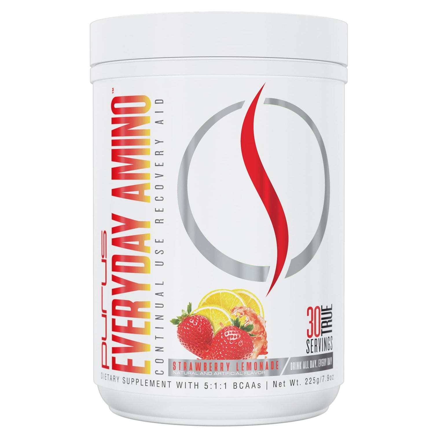 Purus Labs Everyday Amino BCAA Powder | Amino Acids for Muscle Hydration &amp; Recovery | Sugar Free &amp; Gluten Free | 30 Servings (Strawberry Lemonade)