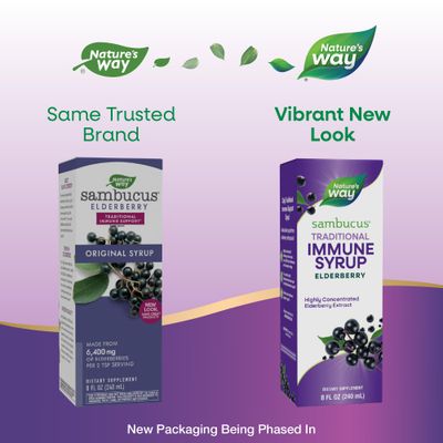 Natures Way Sambucus Elderberry Traditional Immune Syrup, Highly Concentrated Black Elderberry Extract, Traditional Immune Support*, Delicious Berry Flavored, 8 Fl Oz (Packaging May Vary)