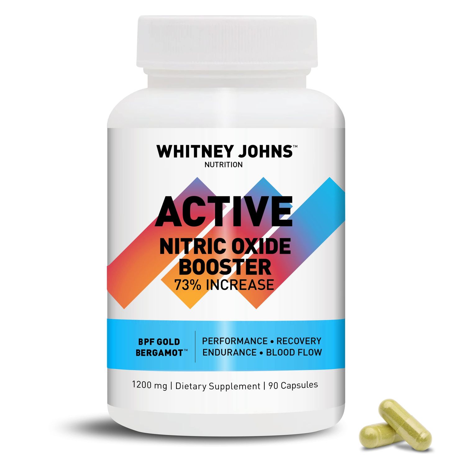 Whitney Johns Nitric Active - Nitric Oxide Booster Clinically Tested For A Natural Energy Pure Boost of Athletic Performance, Endurance, Increased Oxygen Intake (VO2 Max) &amp; Workout Recovery - 90 Caps