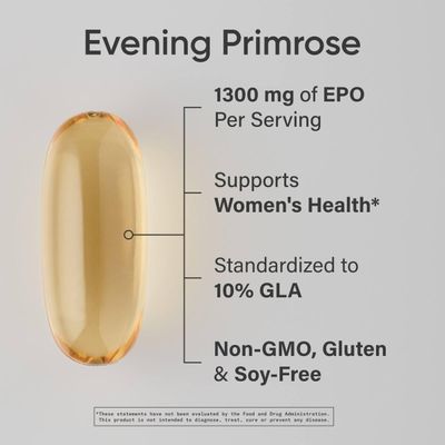Sports Research Evening Primrose Supplement from Cold Pressed Oil - Softgels for Womens Health & Skin Health - Gluten Free & Non-GMO GLA - High Potency 1300mg, 120 Count