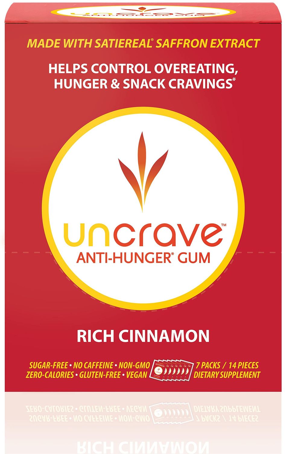 UnCrave Gum - Infused with 100% Pure Saffron Extract - Control Cravings - Improve Mood - Vision Health - Rich Cinnamon (14 Pieces)