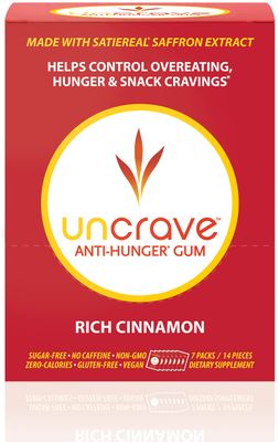 UnCrave Gum - Infused with 100% Pure Saffron Extract - Control Cravings - Improve Mood - Vision Health - Rich Cinnamon (14 Pieces)