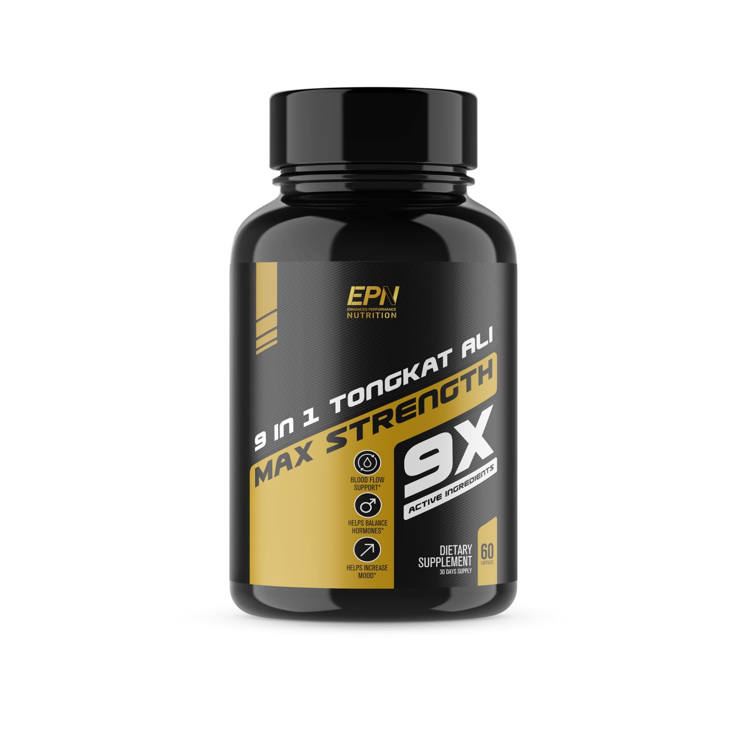 EPN Supplements | #1 Rated 9 in 1 Tongkat Ali + Horny Goat Weed | Fast Acting Blood Flow, Increase Stamina &amp; Muscle Growth | Ultra Potent Formula for Men w/ Saw Palmetto, Maca Powder - 60 Capsules