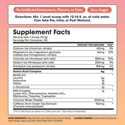 Fit&Lean Amino Hydration Plus Energy, Naturally Sweetened Pre Workout Powder, 6g Vegan Amino Acids, EAA, BCAA, Glutamine, Electrolytes & Natural Caffeine, Pink Lemonade, 30 Servings