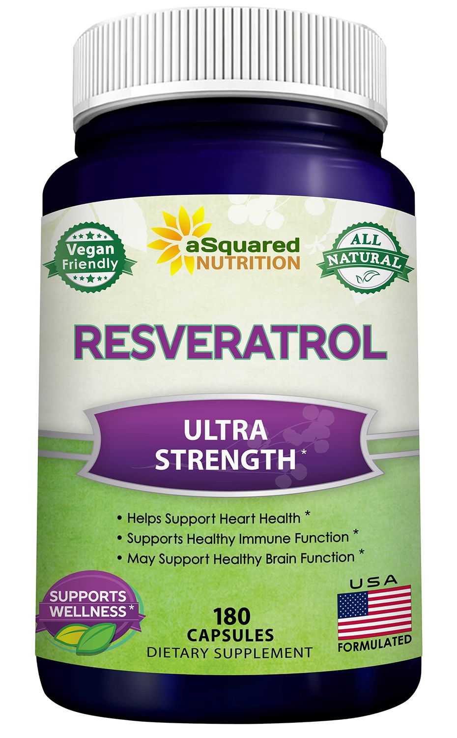 100% Natural Resveratrol - 1000mg Per Serving Max Strength (180 Capsules) Antioxidant Supplement, Trans-Resveratrol Pills for Heart Health &amp; Pure, Trans Resveratrol &amp; Polyphenols
